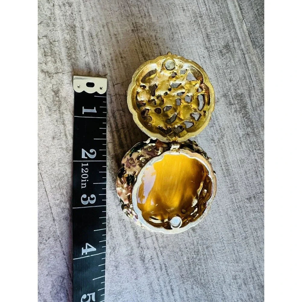 Ornate Hummingbird Trinket Box Small Metal Acrylic Pill Ring Holder  Rhinestone